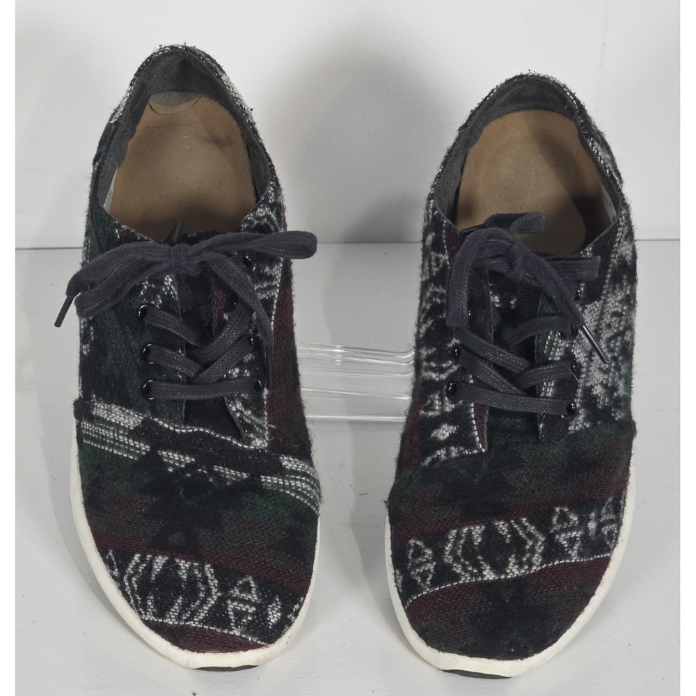 Toms Women 11 Aztec Print Wool Blend Lace Up Sneakers Black Patterned Flat Shoes